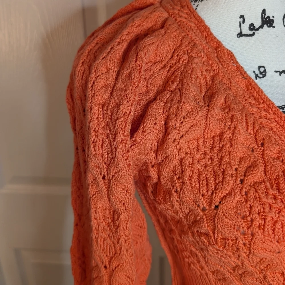 NWT Free People Orange Cable-Knit Wrap Sweater